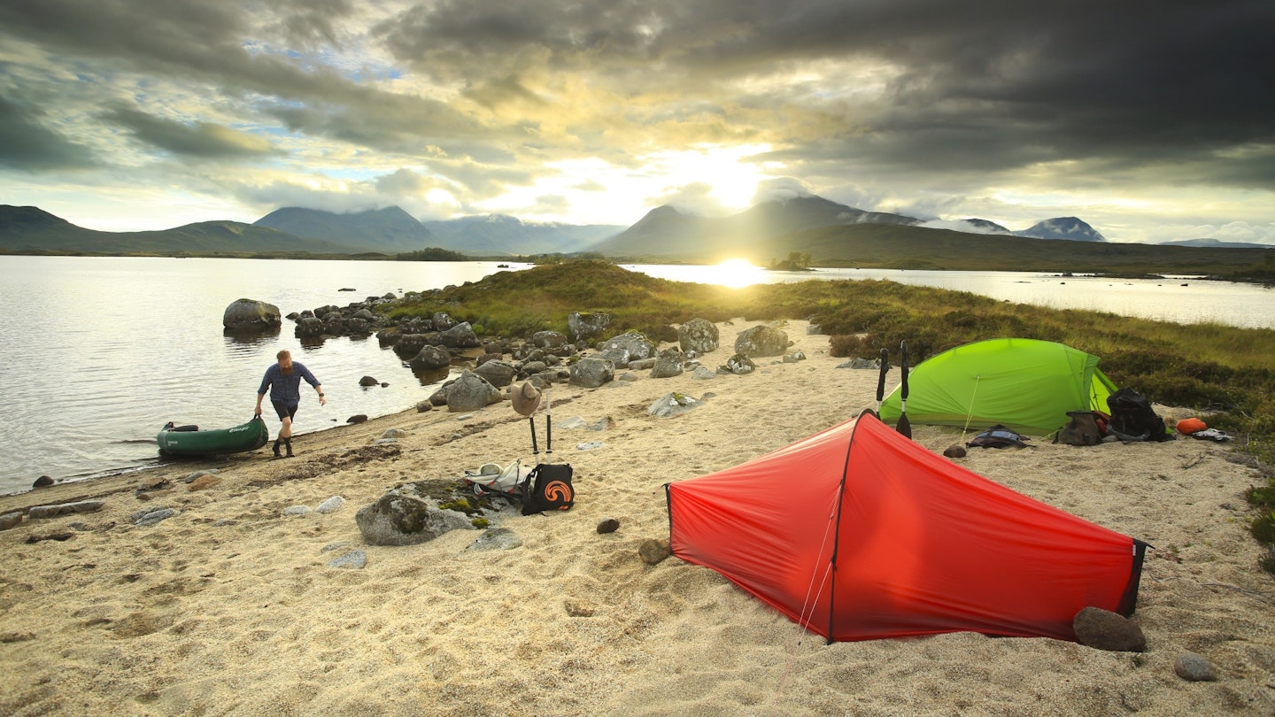 Evening wild camp Loch Ba Rannoch Moor