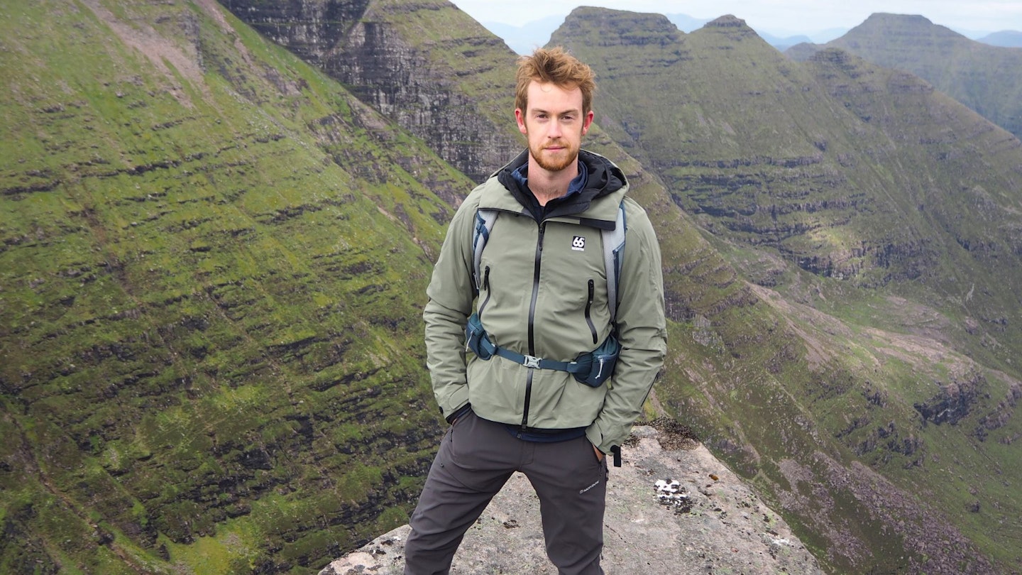 Chris Williams wearing 66°North Snaefell jacket on a hike