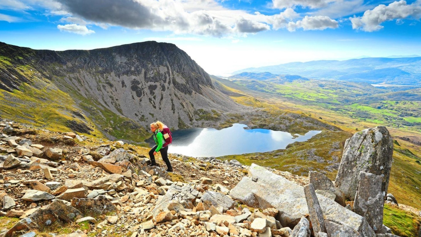 Female walker on Cadair Idris Snowdonia Trail 100