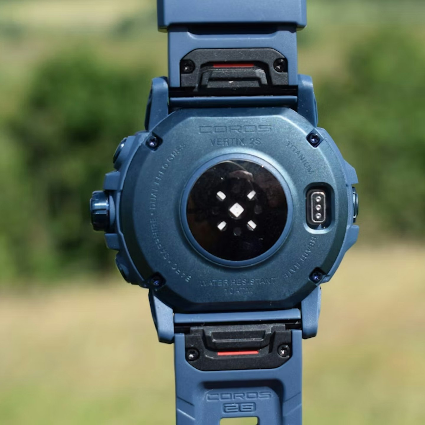 Charging port of Coros Vertix 2S GPS running watch