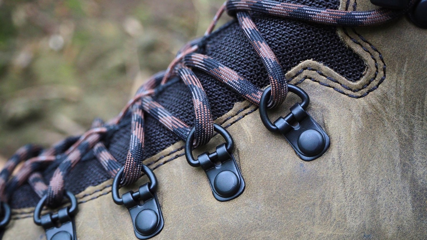 Closeup of Danner Mountain 600 EVO eyelets and laces