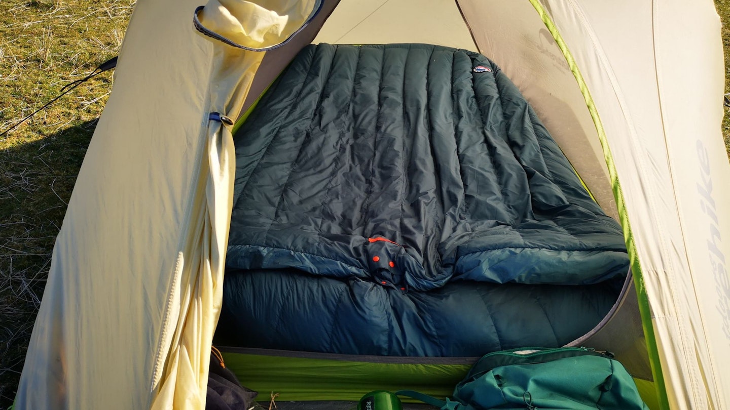 Double bag taking up all the space in a hike tent