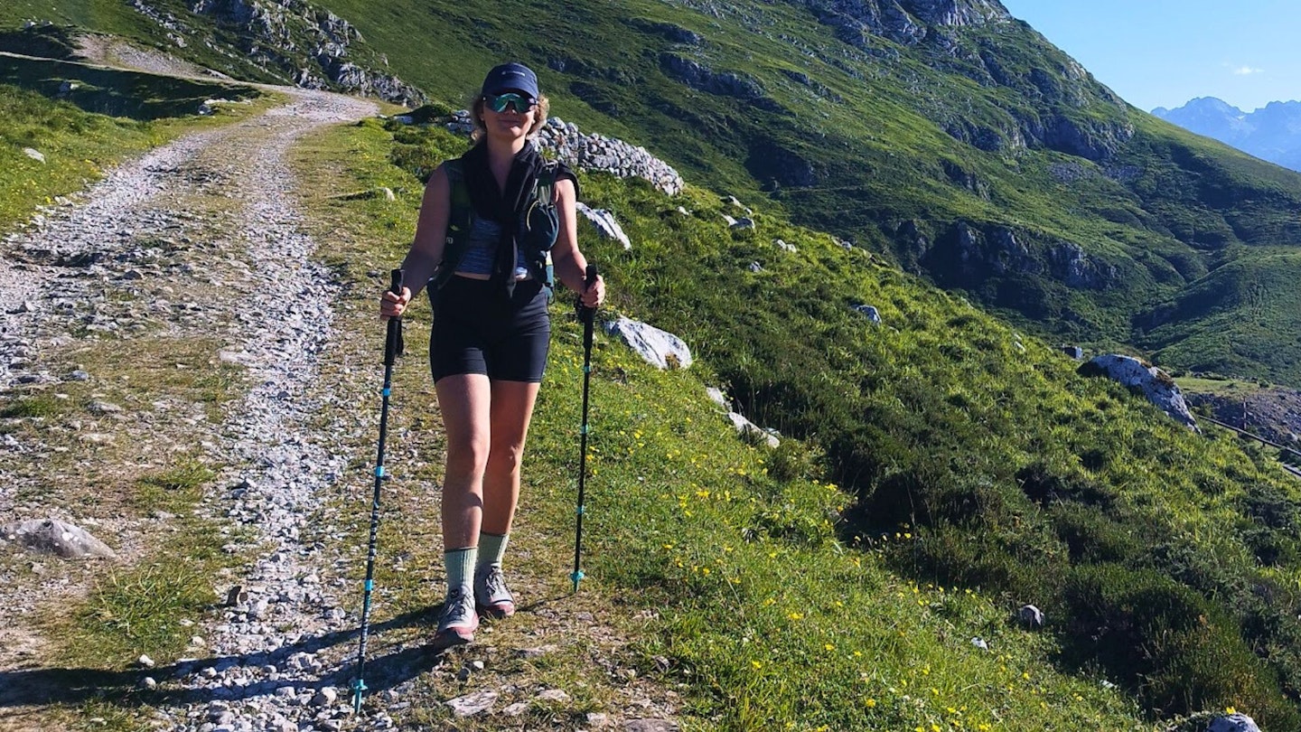 Fliss walks in the picos wearing Fjallraven shorts