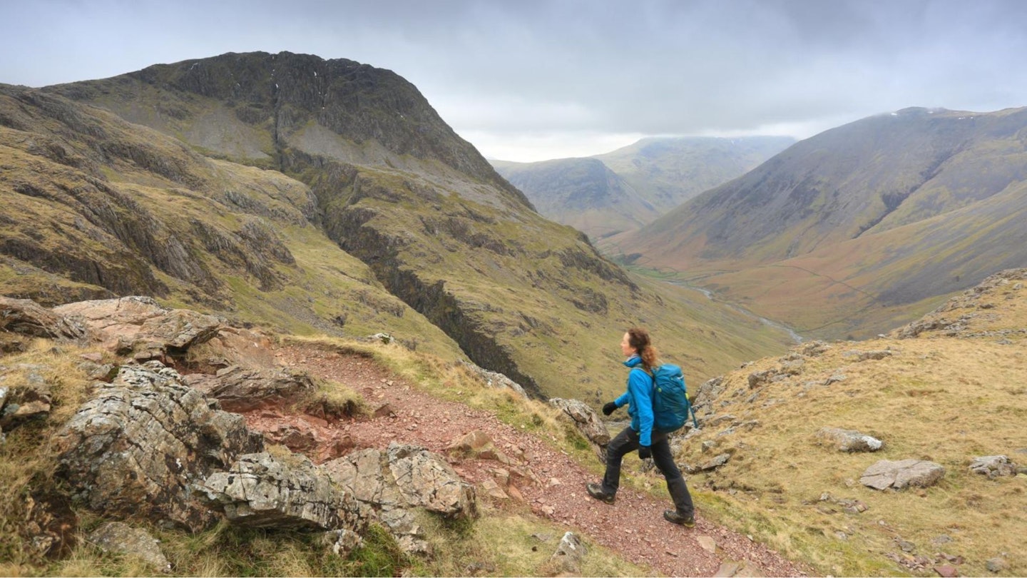 Hiking on Scafell Pike Corridor Route Lake District