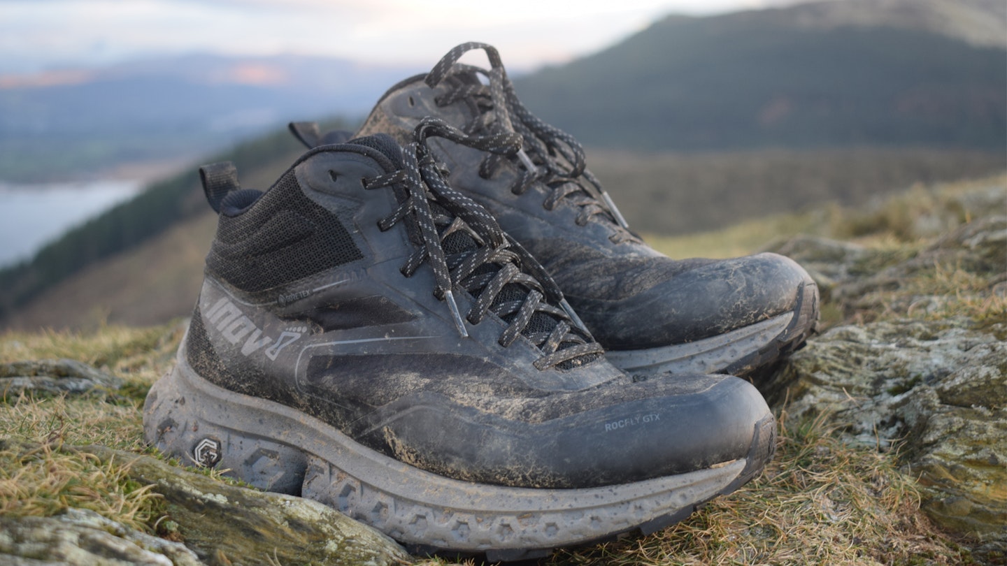 Inov8 rocfly G 390 GTX walking boots on a hill