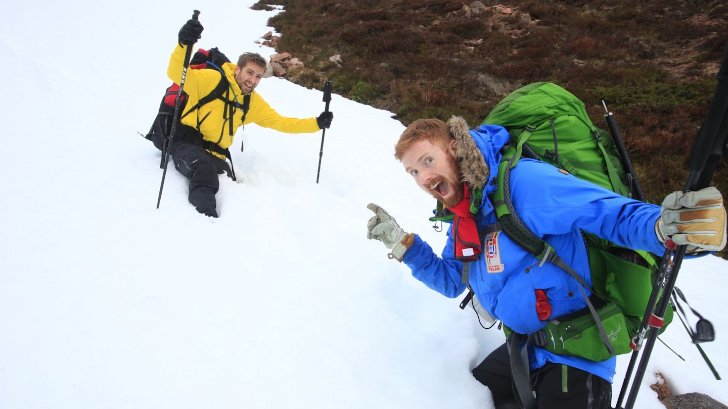 LFTO team testing walking poles in the snow in the Cairngorms