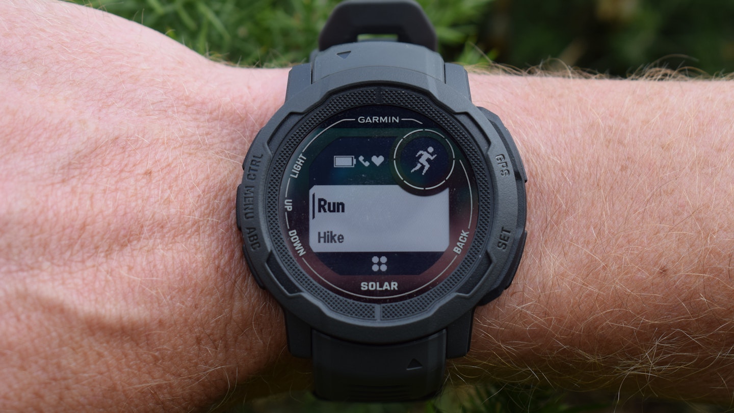 Run Hike settings of the Garmin Instinct 2 solar GPS running watch