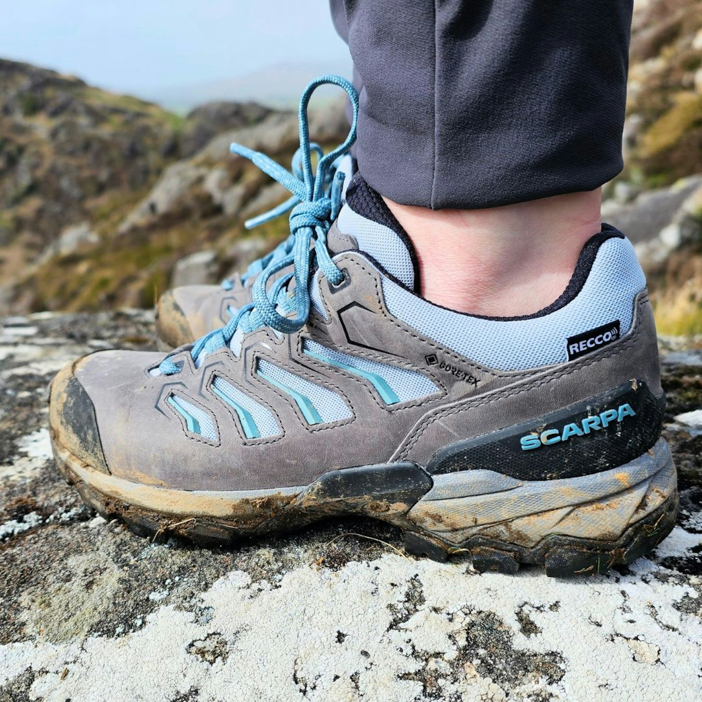 Hiker wearing Scarpa Moraine GTX