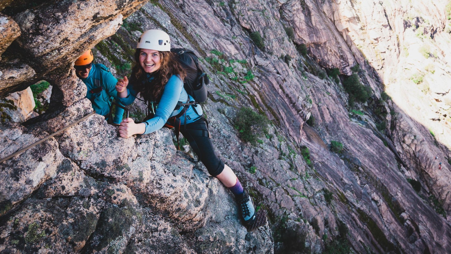 The North Face walking boots_ Verto Goretex Alpine mid boots in use on via ferrata