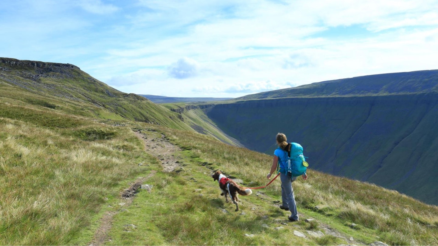 Walking around the edge of High Cup Nick Pennine Way